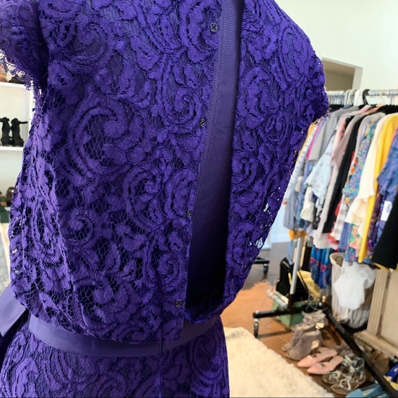 TADASHI SHOJI ROYAL PURPLE LACE SPECIAL OCCASION GOWN DRESS - Picture 13 of 16
